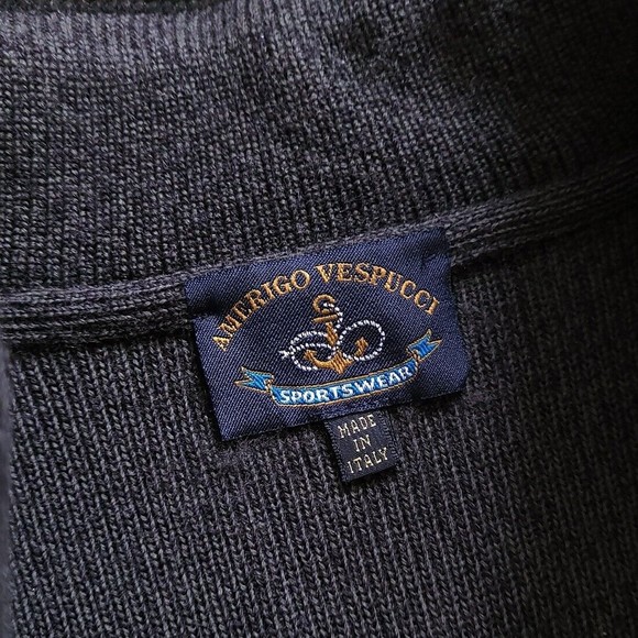 Amerigo Vespucci Made in Italy Pure Wool Leather Trimmed 1/4 Zip Sweater XL - Picture 6 of 14